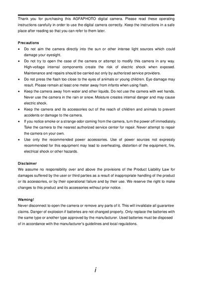 AgfaPhoto DC-1338i Digital Camera User Manual - cover page