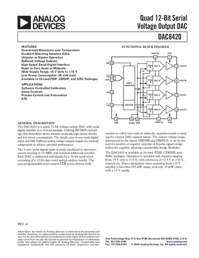 Analog Devices DAC8420 Datasheet - cover page