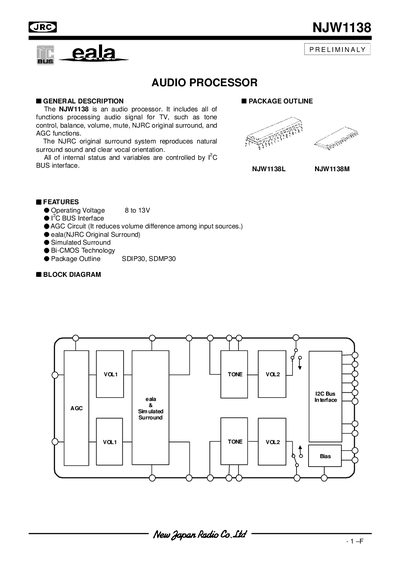 JRC NJW1138 Audio Processor Handbook - cover page