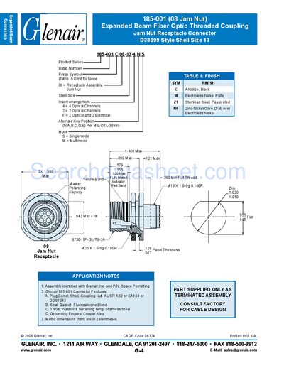 Glenair 185-001 Expanded Beam Connector Datasheet - cover page