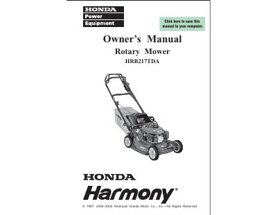 Honda HRB217TDA Rotary Mower Owner's Manual - cover page