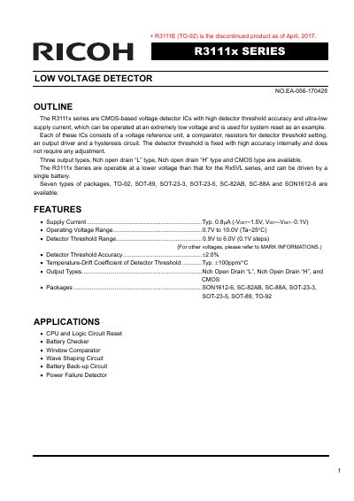 Renesas R3111x Series Low Voltage Detector Datasheet - cover page