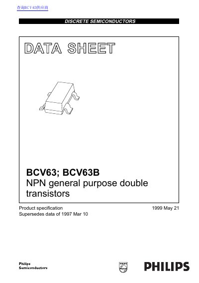 Philips BCV63; BCV63B NPN General Purpose Double Transistors Datasheet - cover page