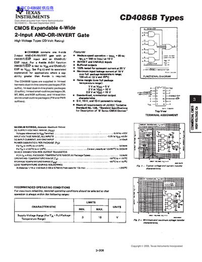 Texas Instruments CD4086B CMOS Expandable 4-Wide 2-Input AND-OR-INVERT Gate Datasheet - cover page