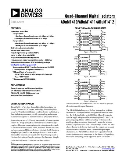 Analog Devices ADuM1410/ADuM1411/ADuM1412 Digital Isolators Product Handbook - cover page