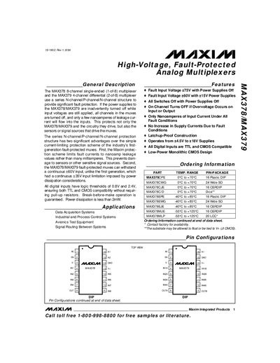 Maxim MAX378/MAX379 Analog Multiplexer Datasheet - cover page