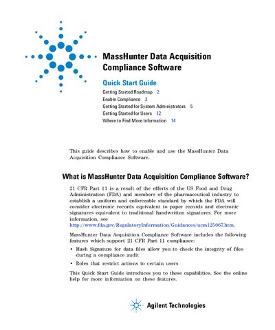 MassHunter Data Acquisition Compliance Software Quick Start Guide(1) - cover page