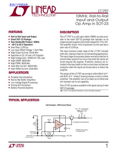 LINEAR LT1797 10MHz Rail-to-Rail Input Output Op Amp in SOT-23 handbook  - cover page