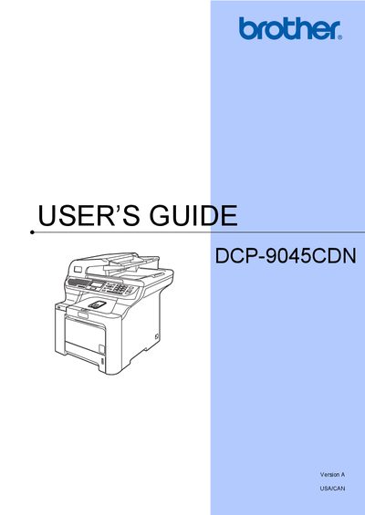 Brother DCP-9045CDN Color Laser Printer User's Guide - cover page