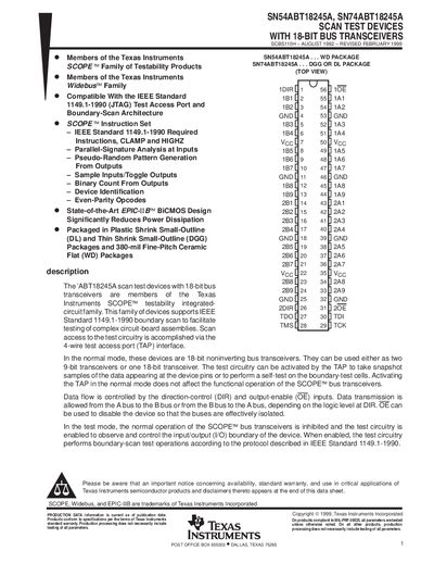 SN54ABT18245A SN74ABT18245A SCAN TEST DEVICES WITH 18-BIT BUS TRANSCEIVERS Manual - cover page