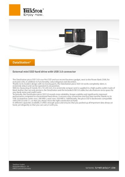 TrekStor DataStation picco SSD 3.0 Product Leaflet - cover page