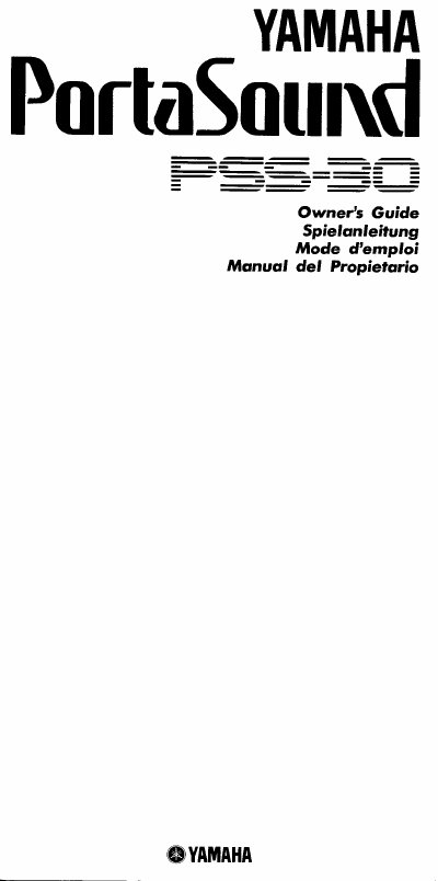 Yamaha PSS-30 PortaSound Owner's Guide - cover page