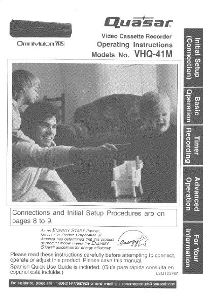 Panasonic VHQ-41M VCR Operating Instructions - cover page