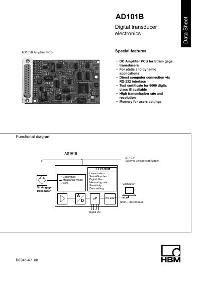 HBM AD101B Digital Transducer Electronics Data Sheet - cover page