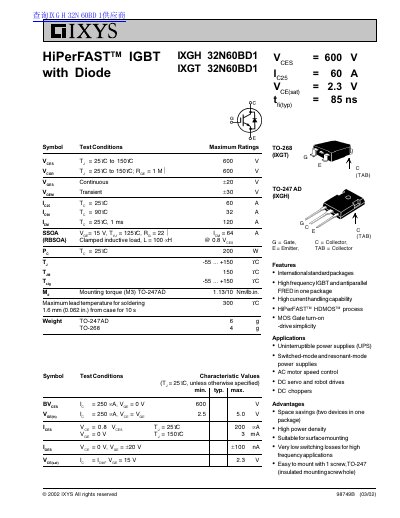 IXYS IXGH/IXGT 32N60BD1 IGBT Module Datasheet