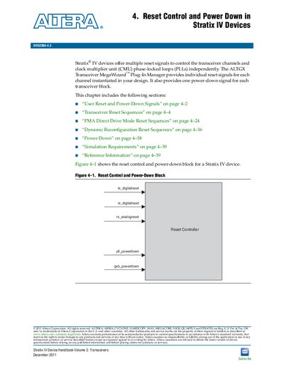 Altera Stratix IV Transceiver Reset Control and Power Down User Manual - cover page