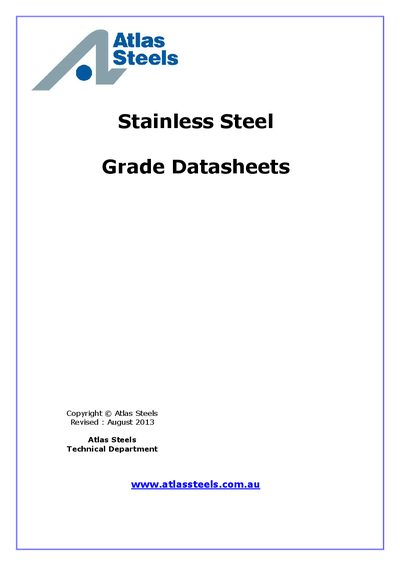Atlas Steels Stainless Steel Grade Datasheets - cover page