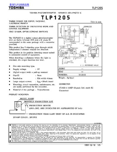 Toshiba TLP1205 Photointerrupter Manual - cover page