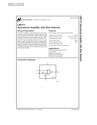 National Semiconductor LMV111 Operational Amplifier Datasheet - cover page