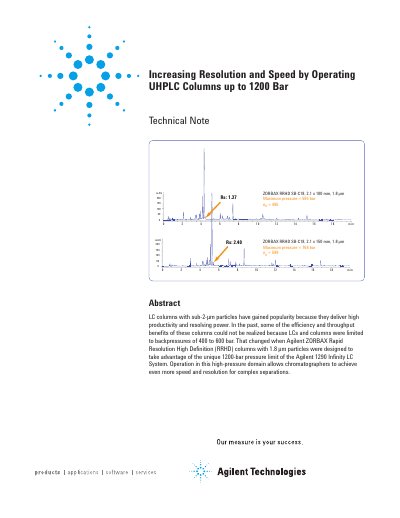 Agilent Increasing Resolution Speed by Operating UHPLC Columns up to 1200 Bar Technical Note Manual