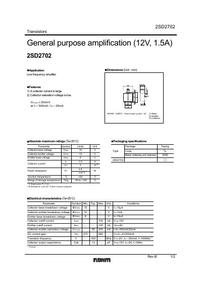 ROHM 2SD2702 Transistor Datasheet - cover page