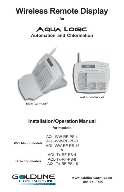 GOLDLINE CONTROLS AQL-WW-RF-PS-4 AQL-WW-RF-PS-8 AQL-WW-RF-PS-16 AQL-Tx-RF-PS-4 AQL-Tx-RF-PS-8 AQL-Tx-RF-PS-16 manual - cover page