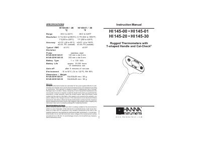HANNA HI145-00 HI145-01 HI145-20 HI145-30 Instruction Manual - cover page