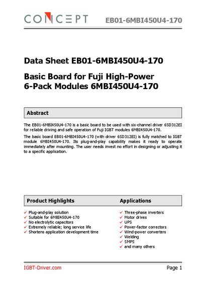 CT-Concept EB01-6MBI450U4-170 Basic Board Data Sheet - cover page