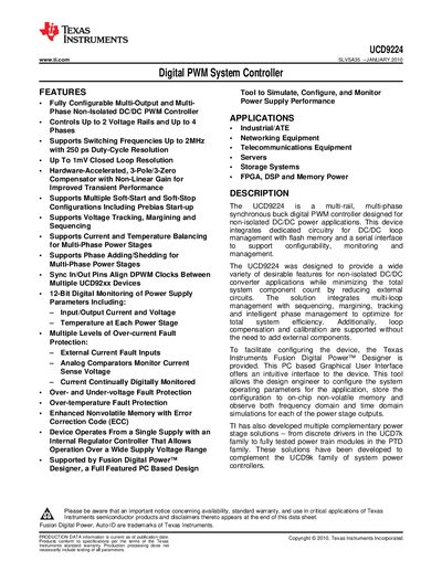Texas Instruments UCD9224 Digital PWM System Controller Datasheet - cover page