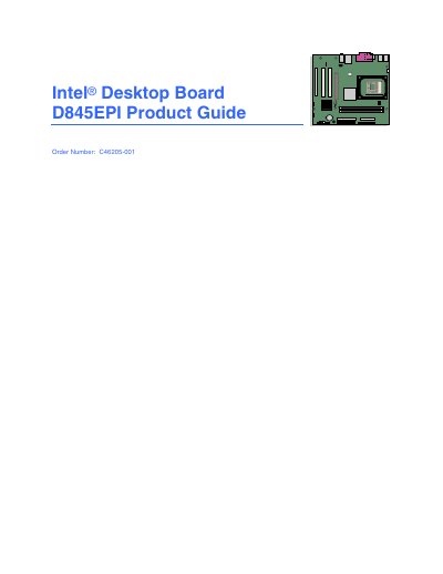 Intel D845EPI Desktop Board Product Guide - cover page