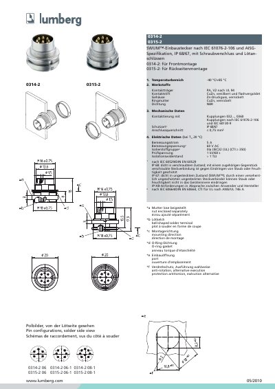 Lumberg 0314-2 & 0315-2 SWUM Integrated Plug Product Leaflet - cover page
