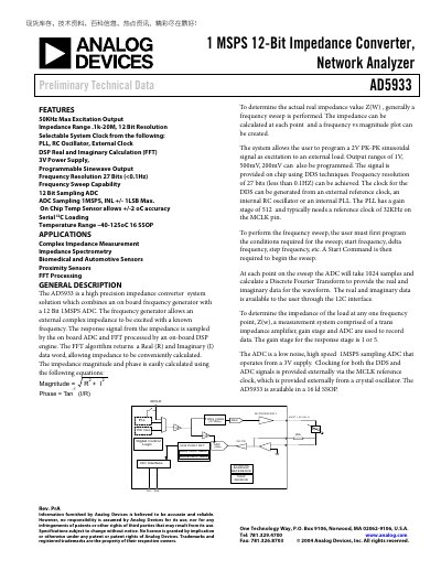 Analog Devices AD5933 Impedance Converter Datasheet - cover page