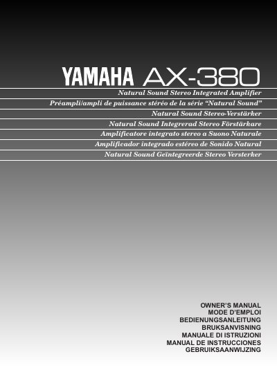 Yamaha AX-380 Stereo Integrated Amplifier Owner's Manual - cover page