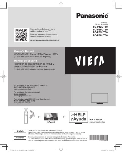 Panasonic TCP60UT50 TC-P42UT50 TC-P50UT50 TC-P55UT50 TC-P60UT50 user manual