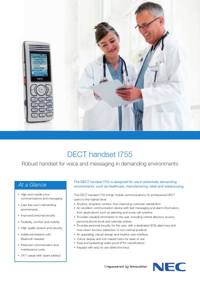 NEC I755 DECT Handset Product Leaflet - cover page