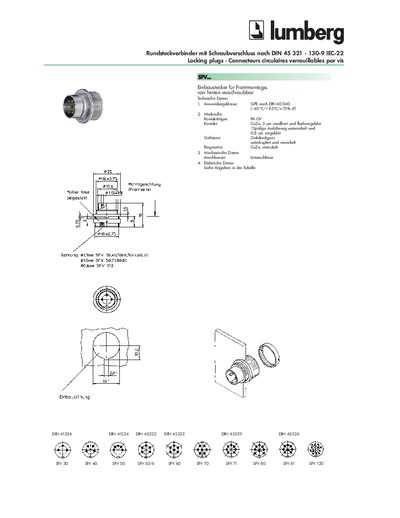 LUMBERG Rundsteckverbinder mit Schraubverschluss nach DIN 45 321 130-9 IEC-22 Locking plugs Connecteurs circulaires verrouillables par vis - cover page