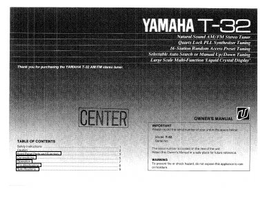 Yamaha T-32 AM/FM Stereo Tuner User Manual - cover page