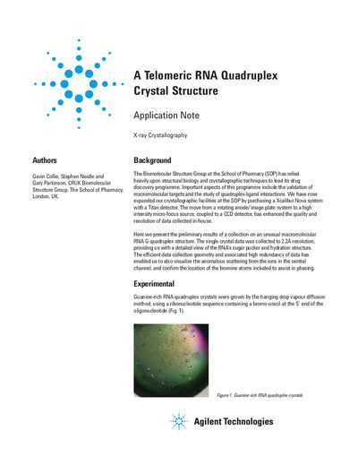 Agilent Xcalibur Nova System Application Note: Telomeric RNA Quadruplex Crystal Structure - cover page