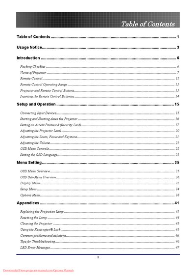 Optoma DLP Projector User Manual - cover page