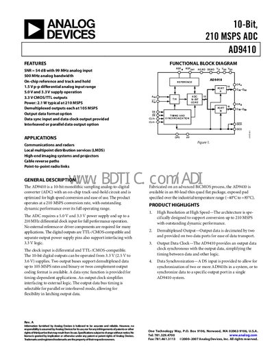 Analog Devices AD9410 Datasheet - cover page
