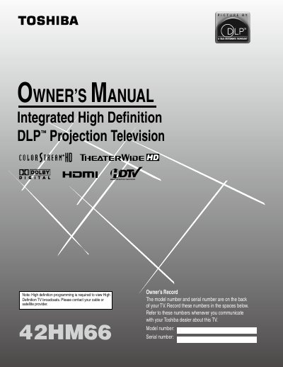 Toshiba 42HM66 Projection Television Owner's Manual - cover page