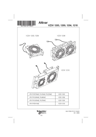 schneider Altivar W9 1765137 01 13 A03 03 - 2009 1/6 VZ3V 1203 1209 1204 1210 Manual - cover page