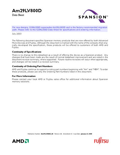 AMD Am29LV800D Data Sheet - cover page