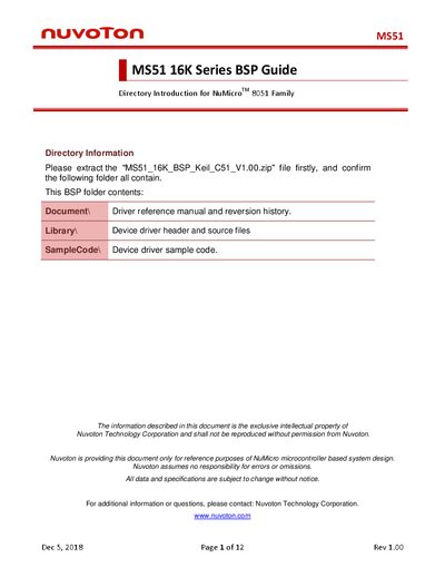 Nuvoton MS51 16K Series BSP Guide - cover page