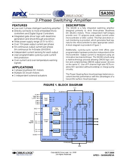 Cirrus Logic SA306 3‑Phase Switching Amplifier Datasheet - cover page