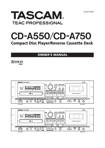 TASCAM CD-A550/CD-A750 Compact Disc Player/Reverse Cassette Deck Owner's Manual - cover page