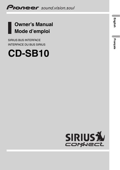 Pioneer CD-SB10 Sirius Bus Interface Owner's Manual - cover page