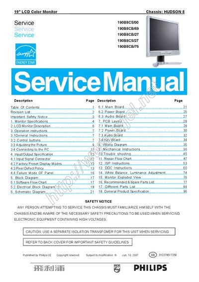 PHILIPS 190B8CS/00 190B8CB/69 190B8CB/27 190B8CS/27 190B8CB/75 user manual - cover page