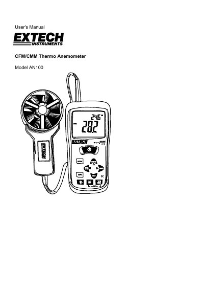 Extech AN100 CFM/CMM Thermo Anemometer User's Manual