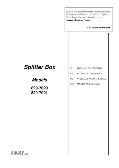 Agilent Technologies Splitter Box 829-7020/829-7021 Instruction Manual - cover page